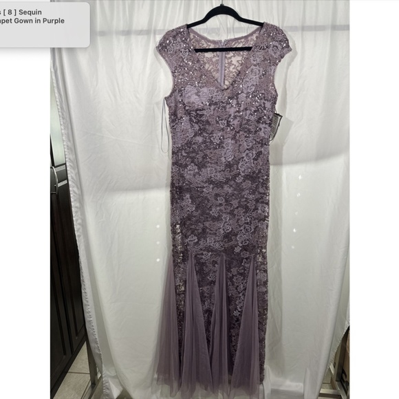 NWT $269 Alex Eveings [ 8 ] Sequin Embroidered Trumpet Gown in‎ Purple - Picture 6 of 14